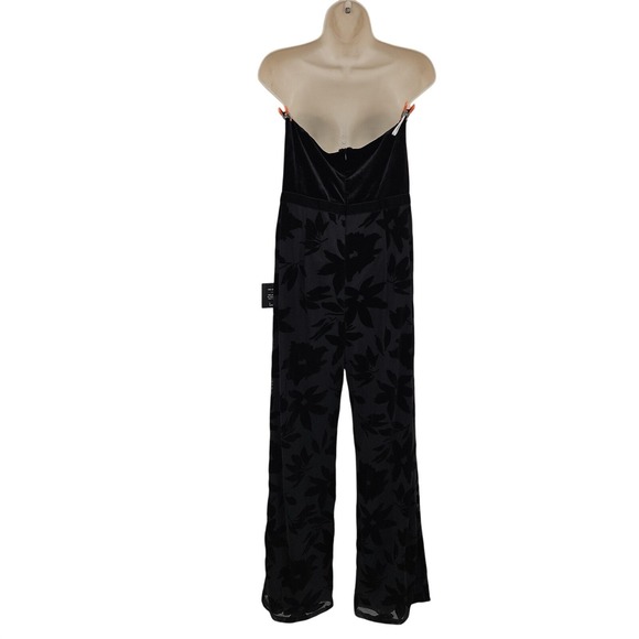 Lulus Love About It Jumpsuit SZ M Black Velvet Strapless Floral Wide Leg Formal - Picture 4 of 12
